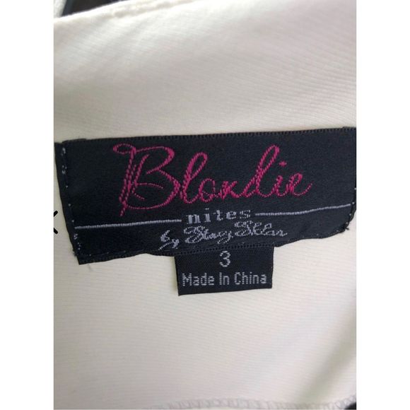 $449 NWT Sz 3 Blondie Nites Formal Gown White Gold Applique Sequin - Picture 4 of 7
